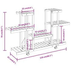 Vidaxl Stojalo za rastline s kolesi 110x25x78 cm trden les jelke