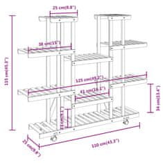 Vidaxl Stojalo za rastline s kolesi 110x25x115 cm trden les jelke