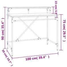 Greatstore Pisalna miza siva sonoma 100x50x90 cm inženirski les in železo