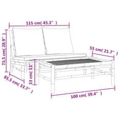 Vidaxl Vrtna garnitura 2-delna s kremno belimi blazinami bambus