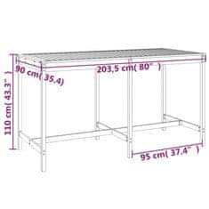 Vidaxl Vrtna miza črna 203,5x90x110 cm trdna borovina