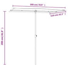 Vidaxl Vrtni senčnik z aluminijastim drogom 180x110 cm črn