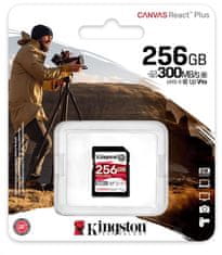 Kingston 256 GB Canvas React Plus SDXC UHS-II 300R/260W U3 V90 za Full HD/4K/8K