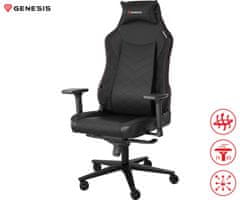 Genesis NITRO 890 G2 gaming stol, ergonomski, CareGLide kolesa, črna - odprta embalaža