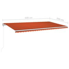 Vidaxl Avtomatska tenda LED + senzor 600x350 cm oranžna/rjava