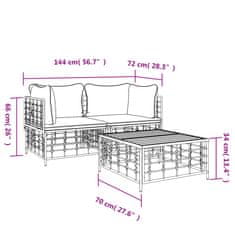 Vidaxl Vrtna garnitura 3-delna z blazinami antracit poli ratan