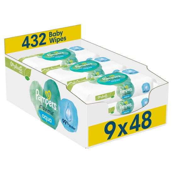 Pampers Harmonie Aqua mokri robčki, brez plastike, 9 x 48 kosov