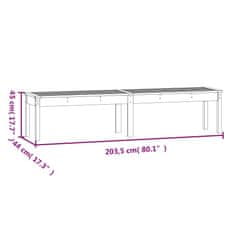 Vidaxl Vrtna klop dvosed siva 203,5x44x45 cm trdna borovina