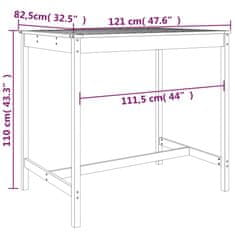 Vidaxl Vrtna miza črna 121x82,5x110 cm trdna borovina