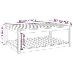 Vidaxl Vrtna miza bela 121x82,5x45 cm trdna borovina