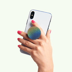 PopSockets PopGrip Gen.2, Midnight Flare, srebrno siva z bleščicami, holografski mavrični učinek