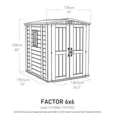 KETER Vrtna hiška Factor 6X6, bež/ sivorjava, ZADNJI KOSI