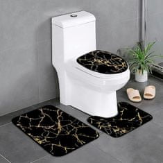Netscroll 3-delni set kopalniških podlog, elegantna kopalniška preproga z motivom marmorja, mehke in udobne preproge, dve podlogi in eno pokrivalo za WC pokrov, FlannelSet, črna