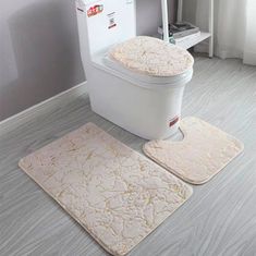 Netscroll 3-delni set kopalniških podlog, elegantna kopalniška preproga z motivom marmorja, mehke in udobne preproge, dve podlogi in eno pokrivalo za WC pokrov, FlannelSet, črna