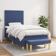 Vidaxl Box spring postelja z vzmetnico moder 90x190 cm blago
