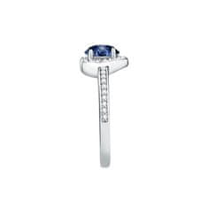 Morellato Tesori SAVB150 Tesori modri cirkonski bleščeči srebrni prstan s srcem (Obseg 56 mm)