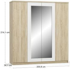 nabbi Štirivratna omara Mateo W-4D z ogledalom - hrast sonoma / bela