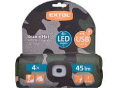 Extol Light Kapa z lučjo 4x45lm, polnjenje USB, kamuflaža, univerzalna velikost