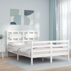 Vidaxl Posteljni okvir z vzglavjem bel 140x190 cm trden les
