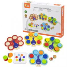 Viga Toys Montessori Lesena igra za ujemanje barv s pavovim repom + kartice