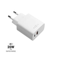 FIXED omrežni polnilnik z izhodom USB-C in USB, podpora za PD in QC 3.0, 20W, bel (FIXC20N-CU-WH)