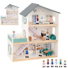Tooky Toy TOOKY TOY Velika lesena hiša za punčke + figure FSC