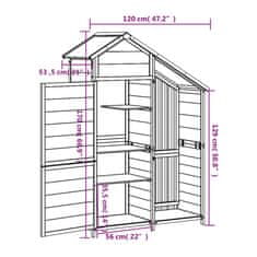 Vidaxl Vrtna lopa za orodje mocha 120x53,5x170 cm trdna borovina