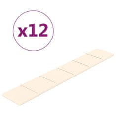 Vidaxl Stenski paneli 12 kosov krem 90x15 cm žamet 1,62 m²