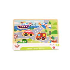 Tooky Toy  Montessori lesena sestavljanka Sound Jigsaw Matching Vehicles