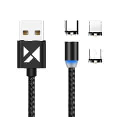 slomart wozinsky magnetni kabel usb / micro usb / usb type c / lightning 2.4a 1m z LED diodo črn (wmc-01)