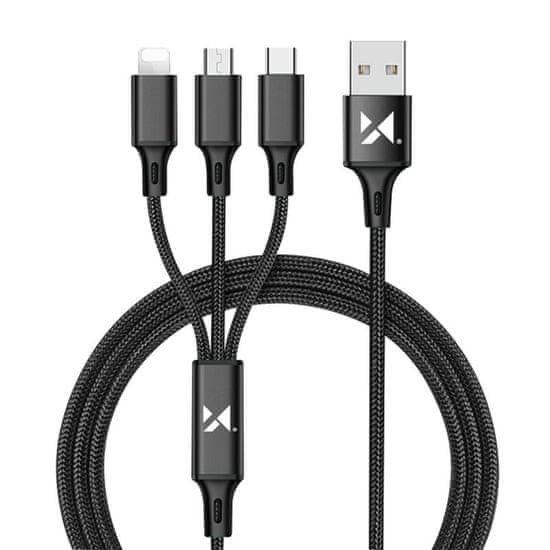 slomart wozinsky cable 3v1 usb kabel - usb tip c/ micro usb/ lightning 2.8a 1.25m črn