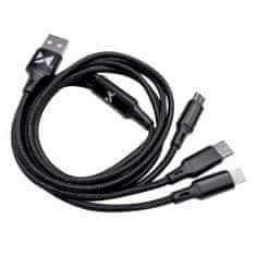 slomart wozinsky cable 3v1 usb kabel - usb tip c/ micro usb/ lightning 2.8a 1.25m črn