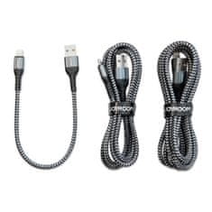 slomart joyroom n10 king kong series set 3 x najlonski kabel usb - lightning kabel (0,25 m + 1,2 m + 2 m) 2,4a siva