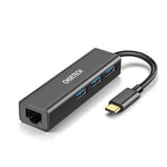 slomart choetech multifunkcijsko vozlišče 4v1 usb tipa c 3x usb 3.0 / ethernet rj-45 siva (hub-u02bk)