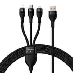 slomart baseus flash series ⅱ 3-v-1 kabel za hitro polnjenje usb-a na usb-c / micro-usb / lightning 66w 480mb/s 1,2m črna