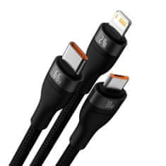 slomart baseus flash series ⅱ 3-v-1 kabel za hitro polnjenje usb-a na usb-c / micro-usb / lightning 66w 480mb/s 1,2m črna