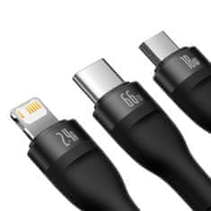 slomart baseus flash series ⅱ 3-v-1 kabel za hitro polnjenje usb-a na usb-c / micro-usb / lightning 66w 480mb/s 1,2m črna