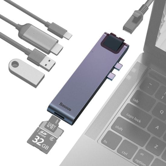 slomart baseus večnamensko vozlišče 7v1 usb c thunderbolt docking station (macbook pro 2016 / 2017 / 2018) siva