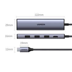 slomart ugreen adapter konwerter hub 5w1 usb c - 3x usb 3.0 / hdmi / rj45 szary (cm475)