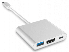 CO2 Adapter za telefon/računalnik CO2, 3v1, USB-C na USB Hdmi, srebrn CO2-0115