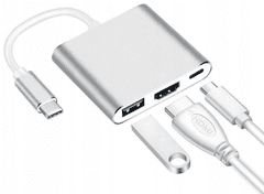 CO2 Adapter za telefon/računalnik CO2, 3v1, USB-C na USB Hdmi, srebrn CO2-0115