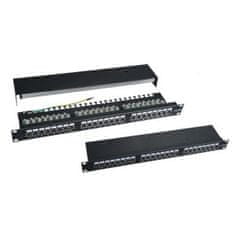 XtendLan Patch panel 19", 24 priključkov CAT6, zaščiten, ročaji za vrvico, črn