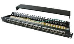 XtendLan Patch panel 19", 24 priključkov, zaščiten, C6, dvojni, 2xAu, z LED iskanjem