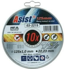 Asist Komplet rezalnih kolutov jeklo/INOX 125 x 1 mm, 10 kosov v kovinski škatli