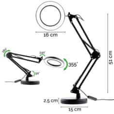 LUMILED LED namizna svetilka LUCA bela 7W CCT USB zatemnitev 8x povečevalno steklo