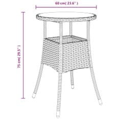 Vidaxl Vrtna miza Ø60x75 cm kaljeno steklo in poli ratan rjava