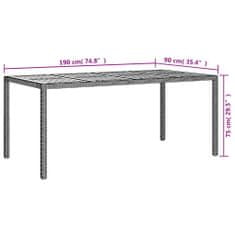 Vidaxl Vrtna miza 190x90x75 cm poli ratan in akacijev les siva