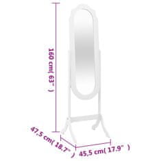 Vidaxl Prostostoječe ogledalo belo 45,5x47,5x160 cm inženirski les