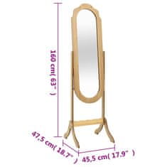 Vidaxl Prostostoječe ogledalo 45,5x47,5x160 cm inženirski les