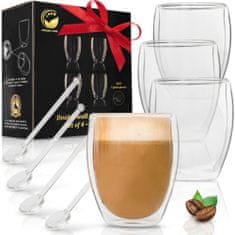 GOLDEN LEAF Komplet kozarcev za latte macchiato z dvojnim dnom, kozarci za kavo z dvojno steno, 4 x 350 ml